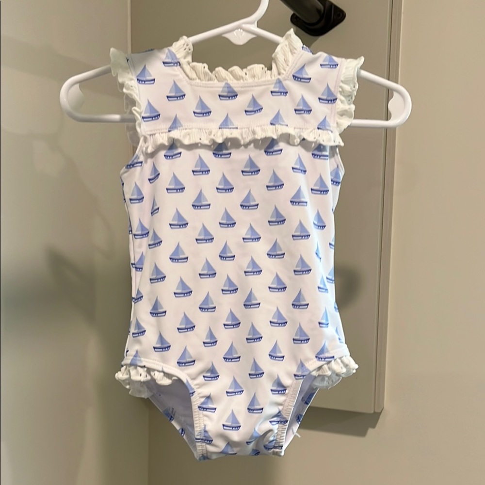 Edgehill Collection White and Blue Sailboat Swimsuit